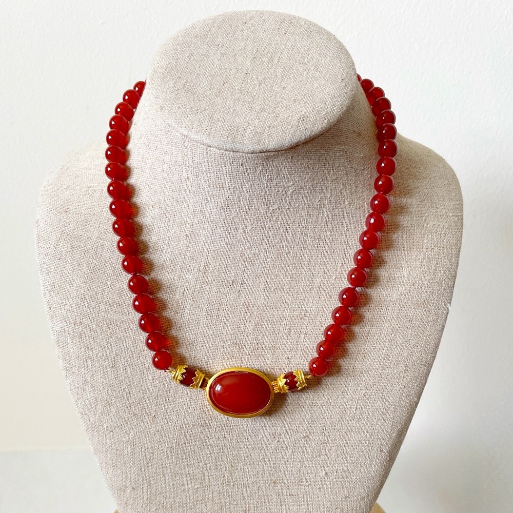 Metropolitan Museum Of Art MMA Carnelian 24K Gold Plate Etruscan Style Necklace
